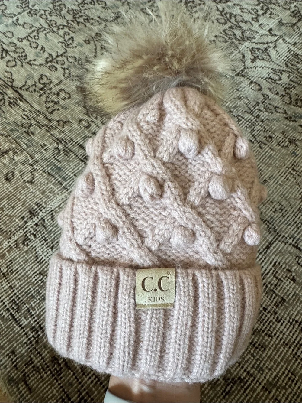 C.C Kids Pink Pom Pom Cable Knit Beanie, Perfect Condition